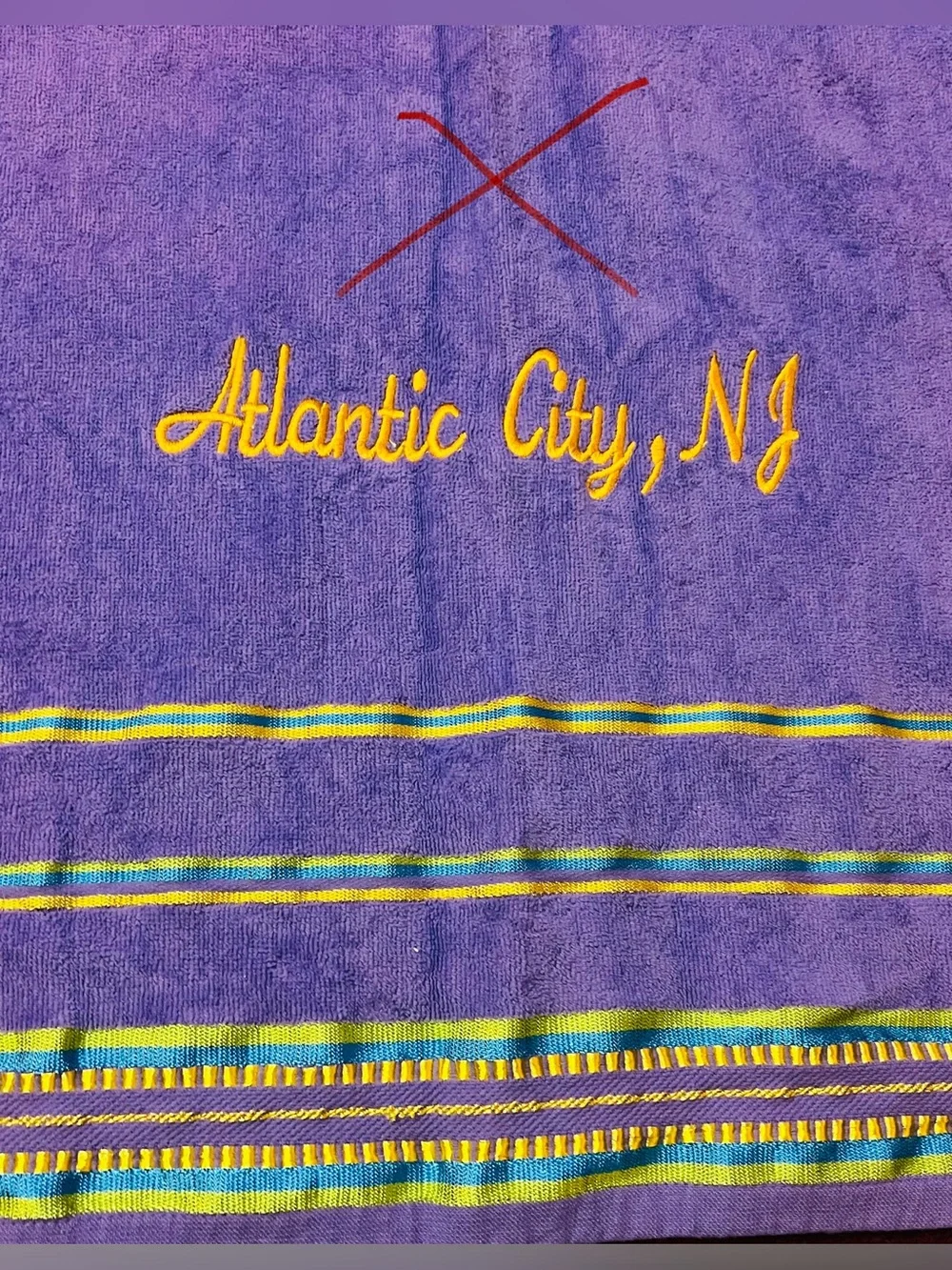 Lavender Purple Atlantic City Beach Towel With Shiny Accents